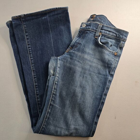 7 For All Mankind Jeans Women's 28 Blue Flare Medium Wash Slight Distress - Picture 10 of 16